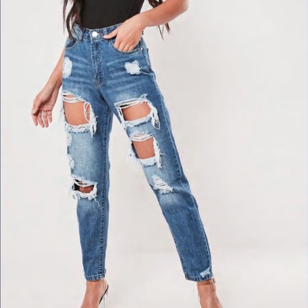 Blue High Rise Ripped Jeans - Picture 2 of 2